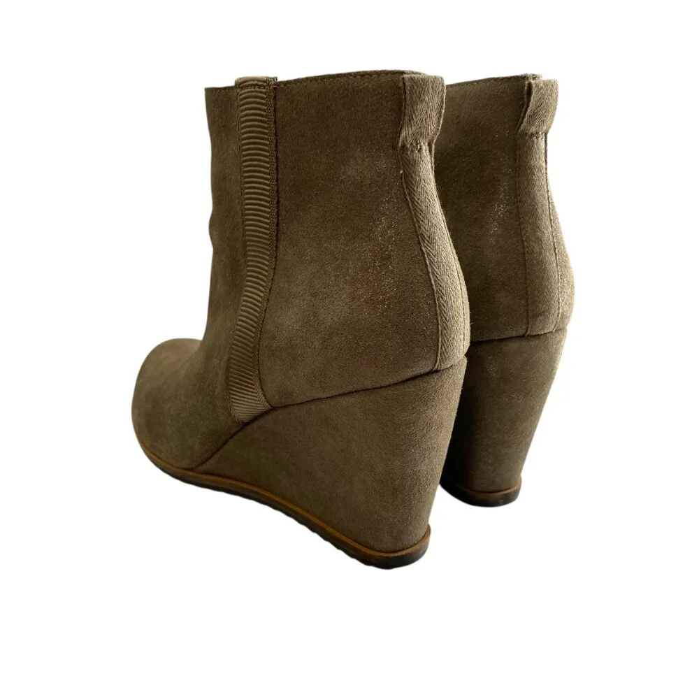 Linea‎ Paolo Suede Leather Wedge Ankle Booties Womens 9M Taupe Shimmer Zipper